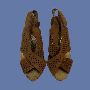Pedro Garcia Womens Perforated Suede High Heel Sandals Size 5.5 Brown